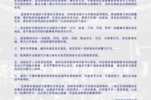 申花球迷协会倡议书：将取消因不当观赛行为被处罚的球迷观赛资格