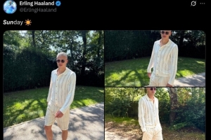 休闲时光！哈兰德社媒晒身着休闲服照片：阳光明媚的周日！