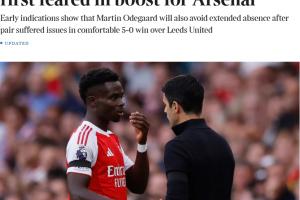 枪手利好！泰晤士：萨卡&厄德高伤情不严重，是否缺战利物浦未定