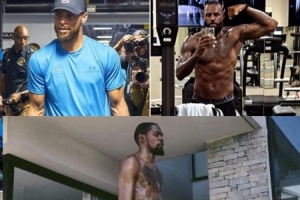 美媒调侃詹杜库训练照：相比老詹&库里 杜兰特的身材仍像新秀