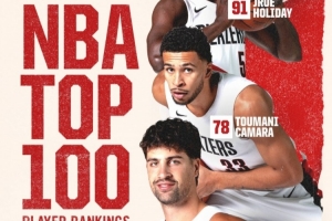 开拓者官方晒3名球员入选EPSN前100海报：阿夫迪亚+卡马拉+霍勒迪